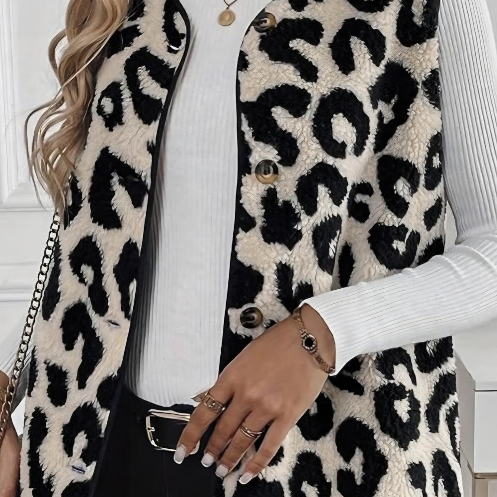 Leopard Print Button-Up Vest - Picture 3 of 4